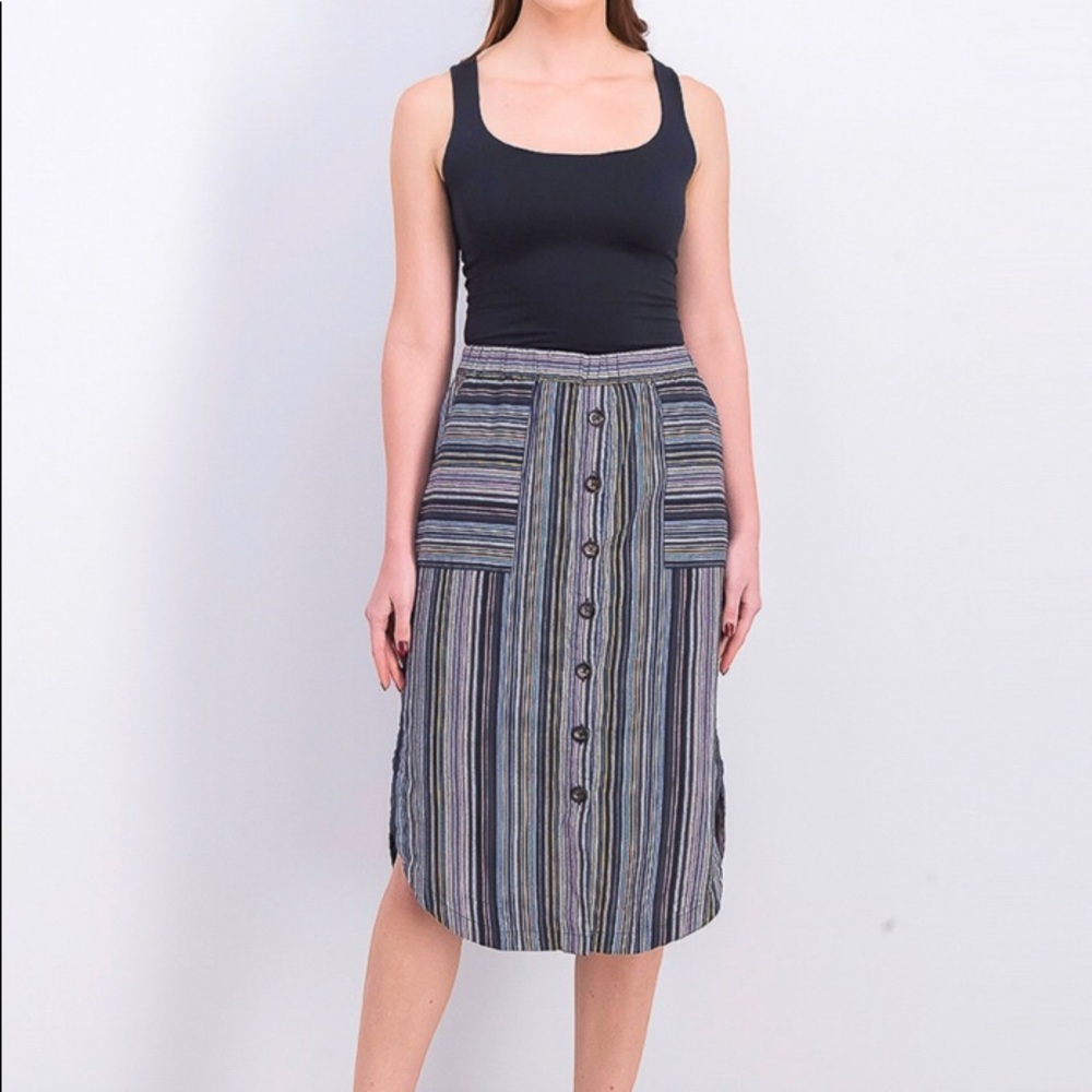 Mod-O-Doc Women's Stripe Button Front Peasant Skirt, Navy. XL